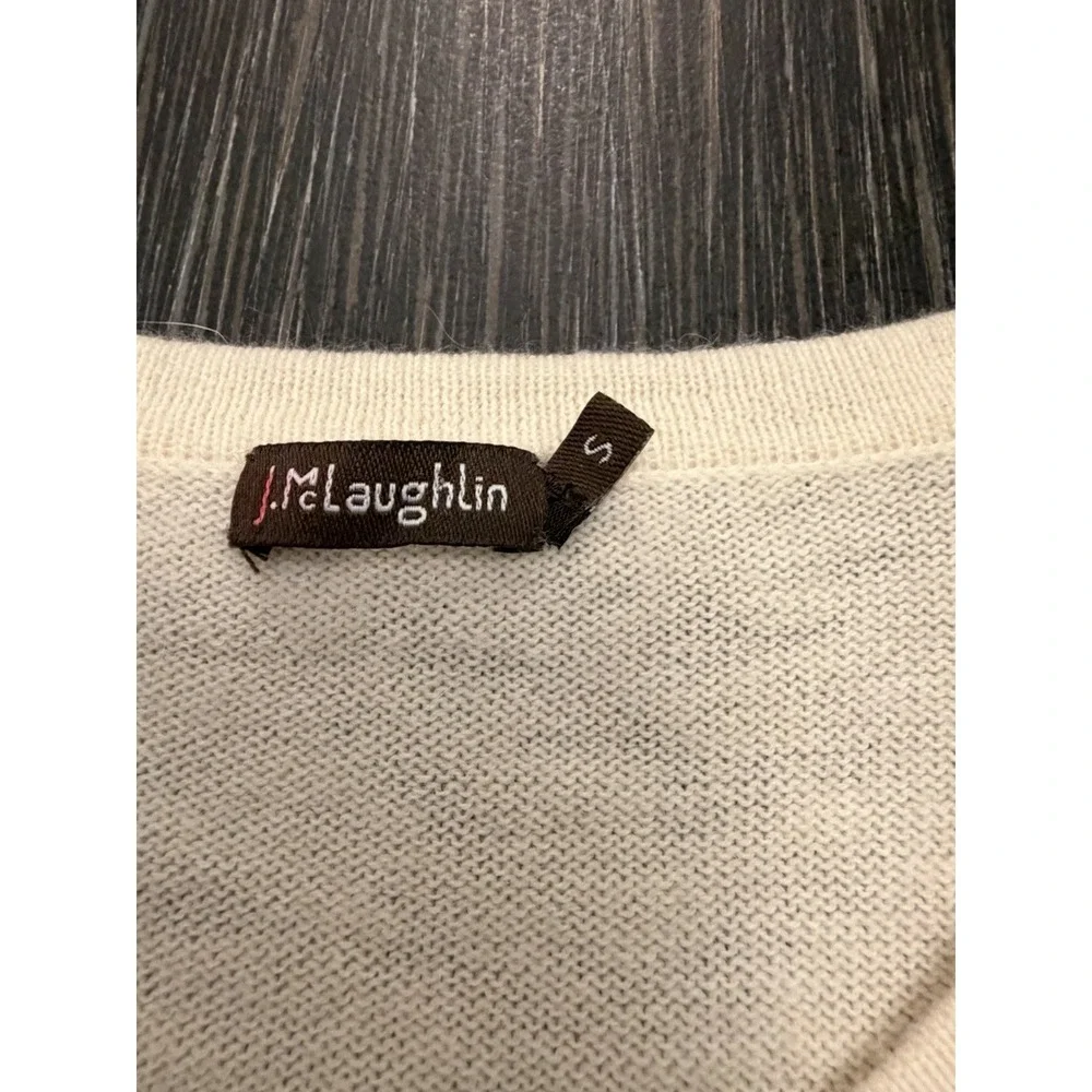 J.McLaughlin Wool Angora Sweater Sz S Elbow Patch Buffalo Plaid Reindeer Holiday